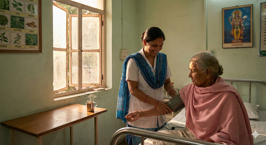 Professional nurse providing elderly care services in Pune Maharashtra